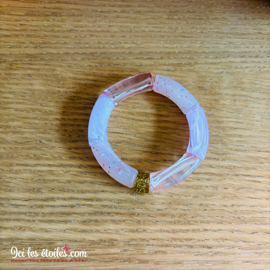 Bracelet Tube Terrazzo rose, transparent  & paillettes