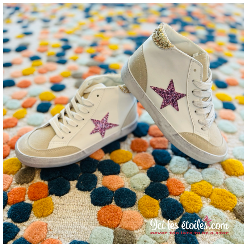 Baskets Etoiles strass violet/gold