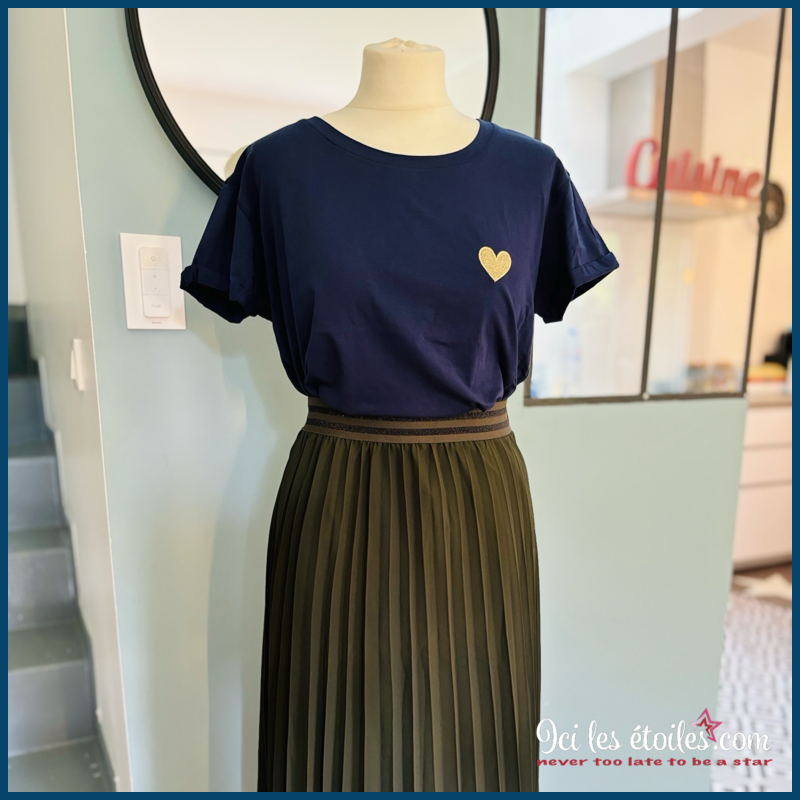 Tee-shirt bleu marine coeur doré