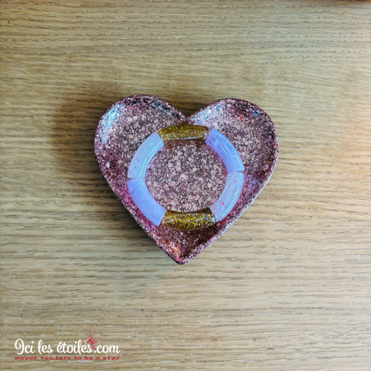 Coupelle en résine coeur rose paillettes