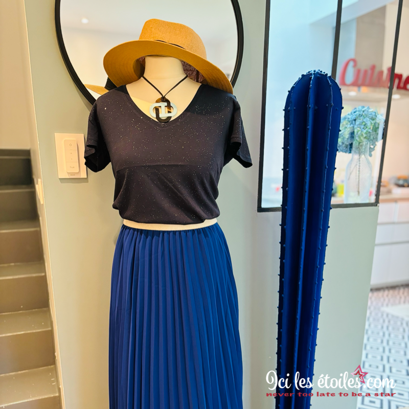Tee-shirt Paillettes bleu marine