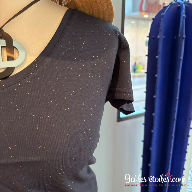 Tee-shirt Paillettes bleu marine