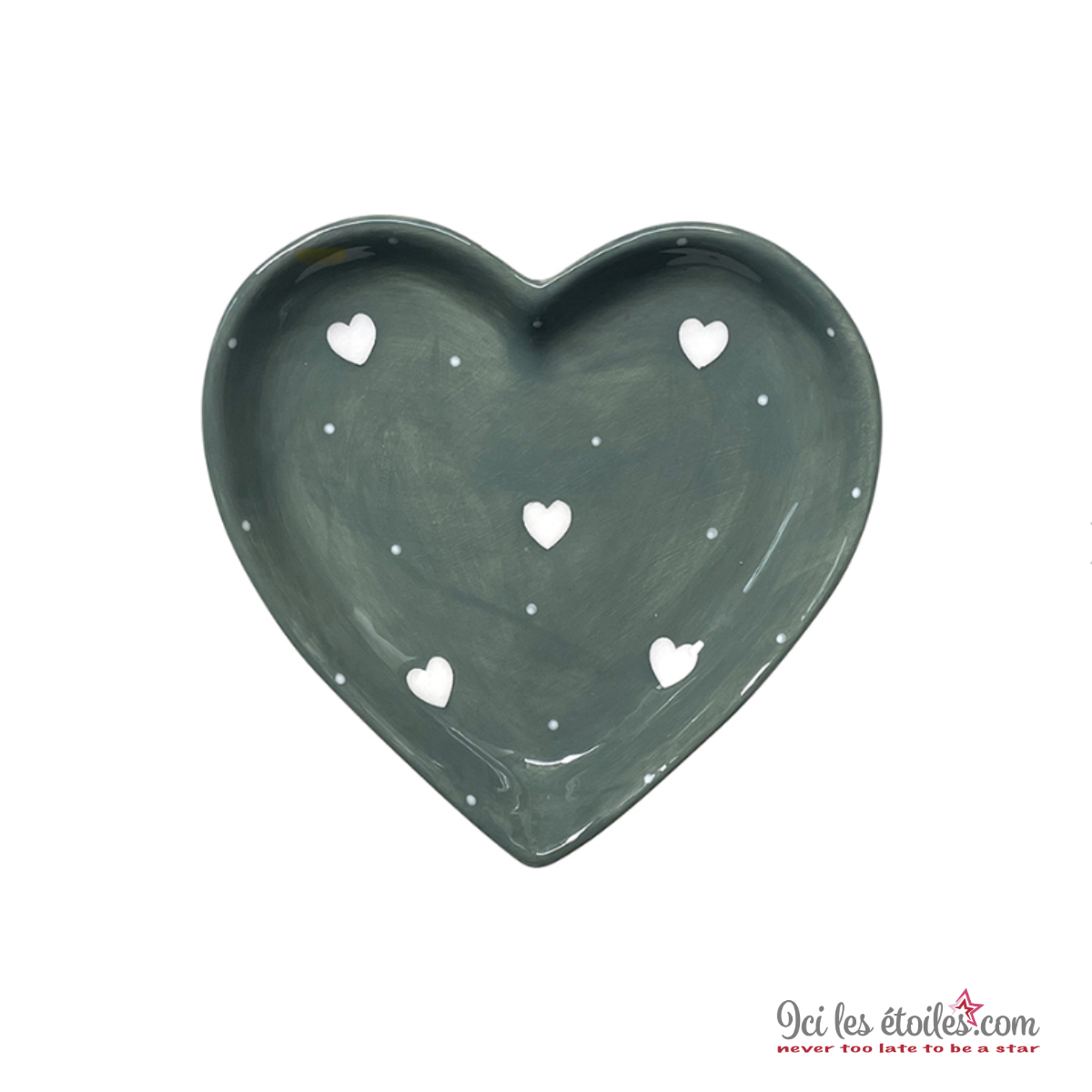 Vide-poche coeur en céramique vert foncé
