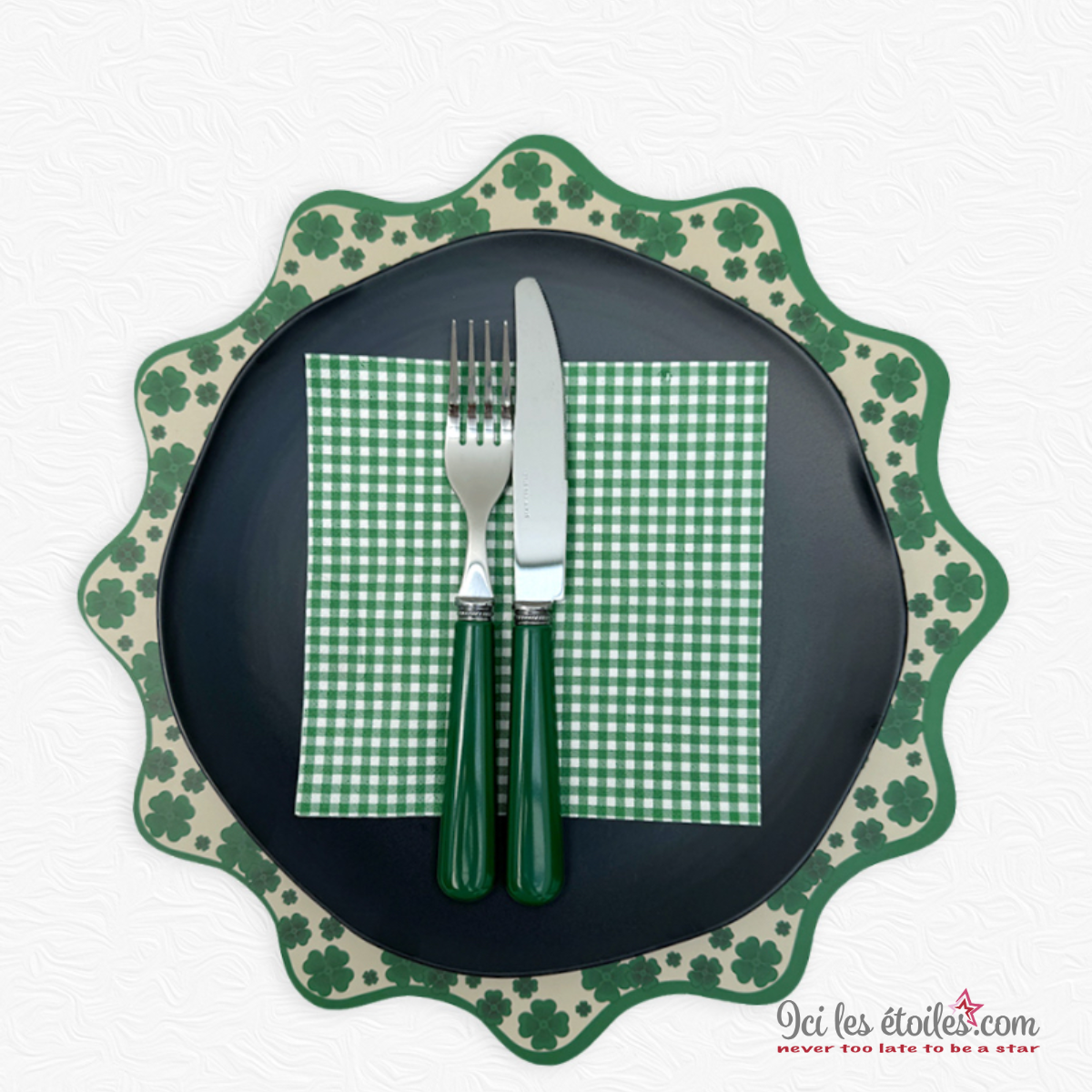 Lot de 20 serviettes vichy vert en papier recyclé
