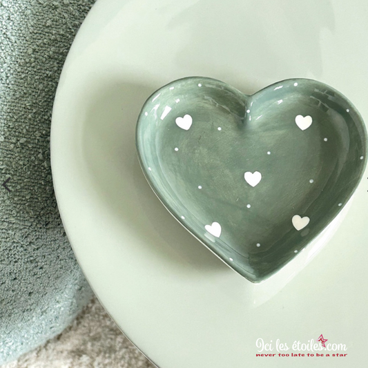 Vide-poche coeur en céramique vert foncé