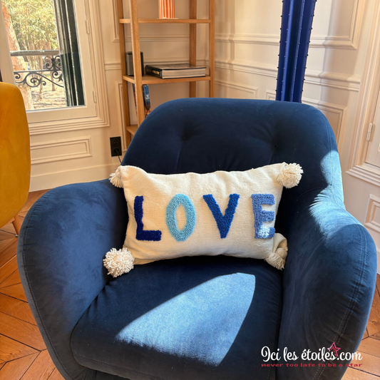 Housse de Coussin Marocain « Love » bleu