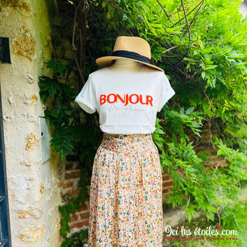 Tee-shirt « Bonjour » orange