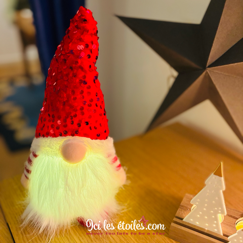 Lutin Lucien lumineux paillettes rouge