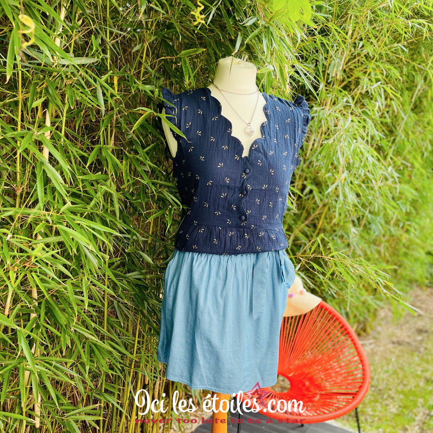 Blouse Hortense double Gaze de coton motifs dorés