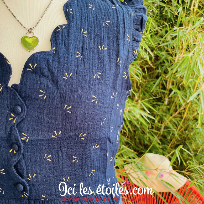 Blouse Hortense double Gaze de coton motifs dorés