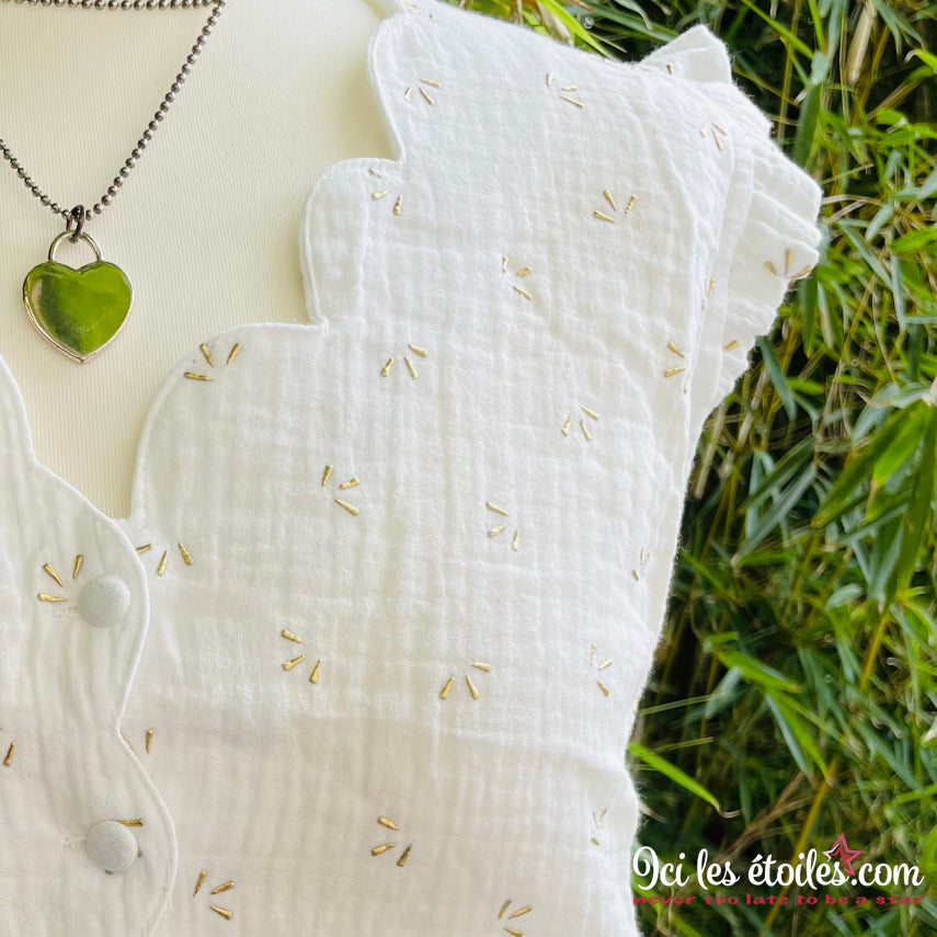 Blouse Hortense double Gaze de coton motifs dorés