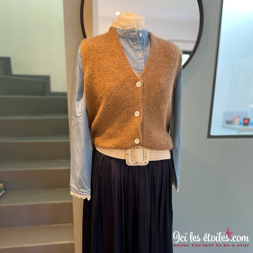 Tricot sans manches Hugo Camel