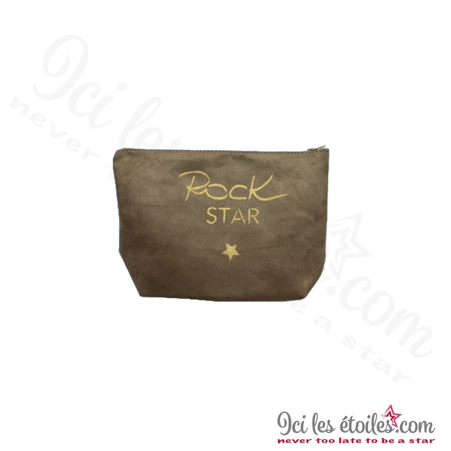 Pochette large "Rock Star" en alcantara coloris castor