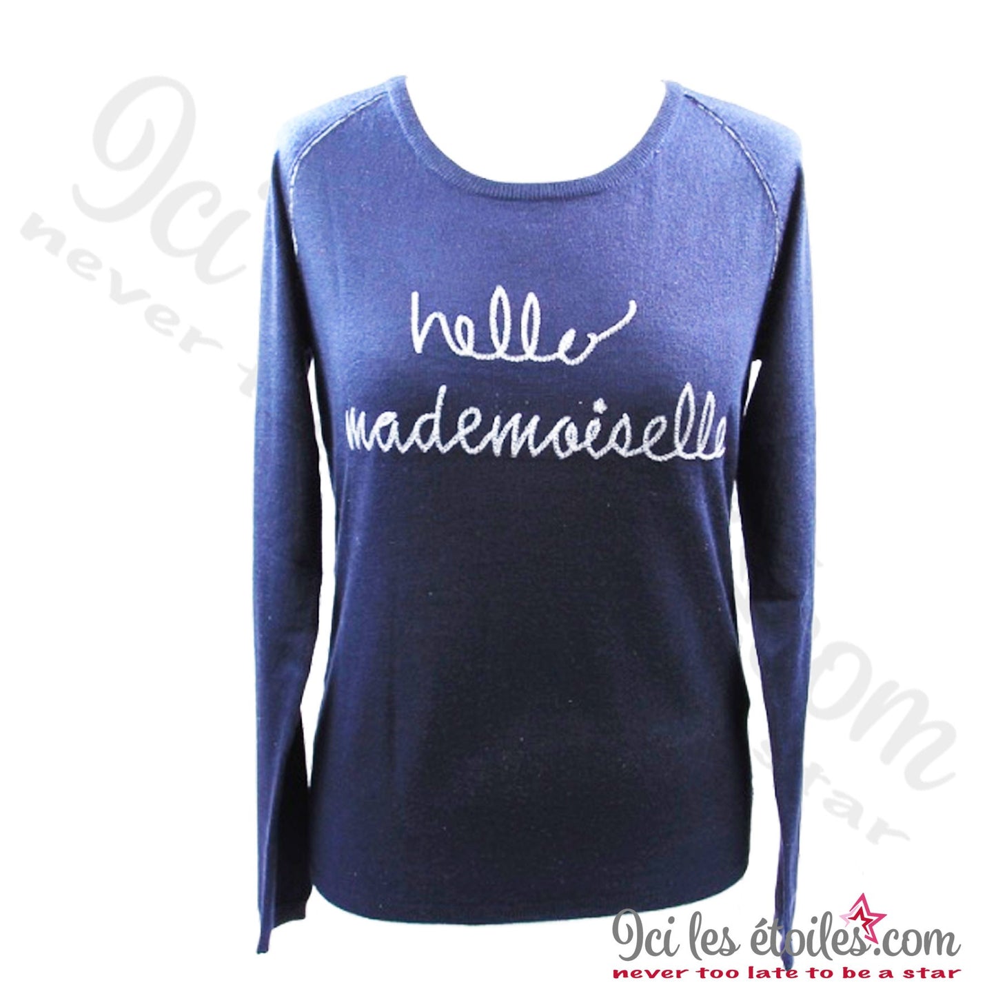 Pull Bleu marine "Hello Mademoiselle"