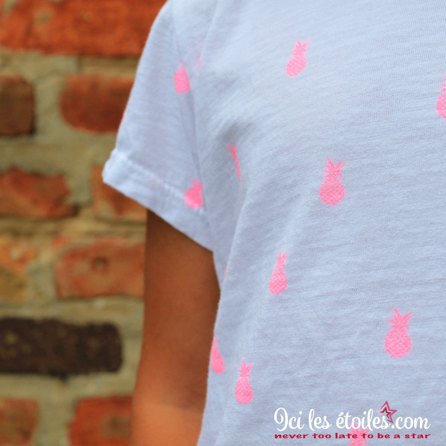 Tee-Shirt Ananas rose fluo 100% coton