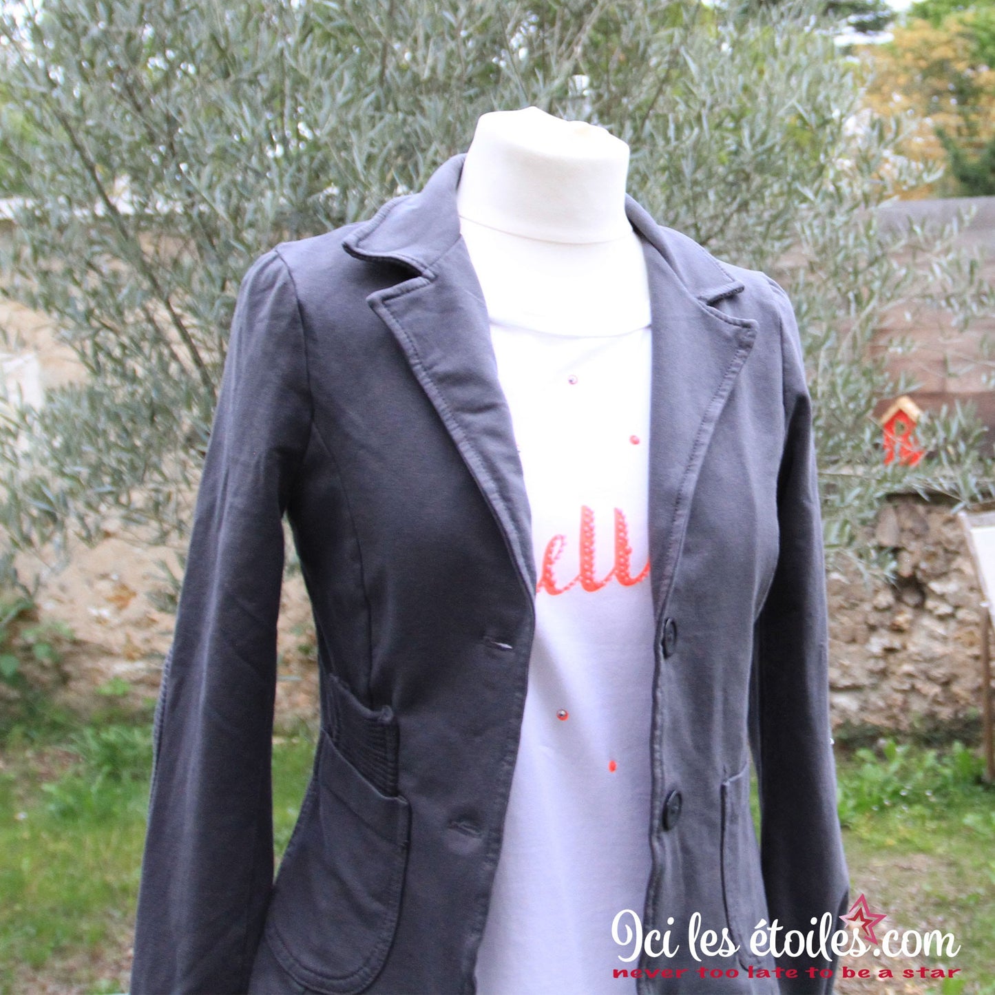 Veste Grise Coudières étoile strass