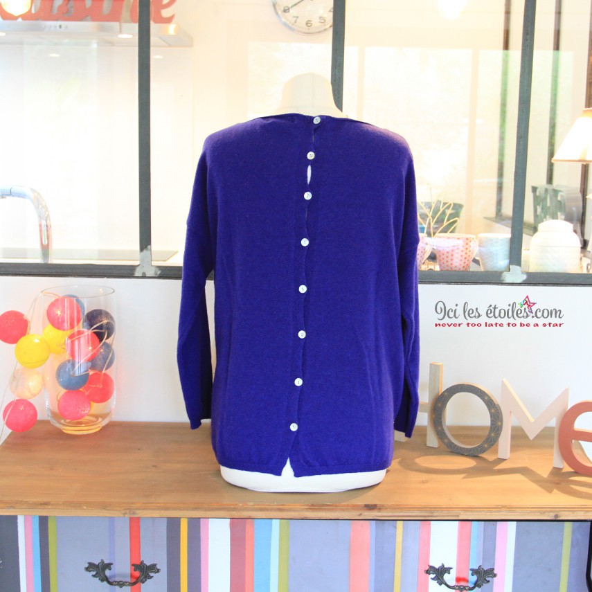 Pull boutonné dos coloris bleu