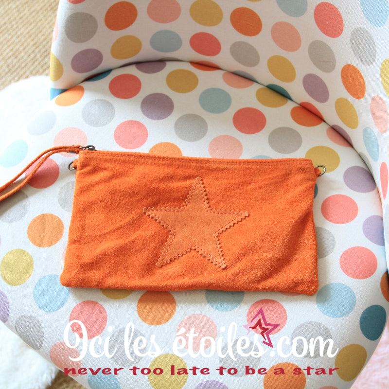 Pochette étoile en daim orange