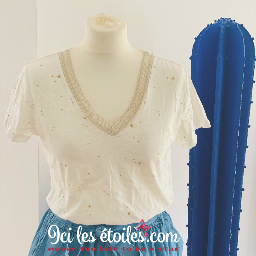Tee-Shirt écru étoiles Dorées