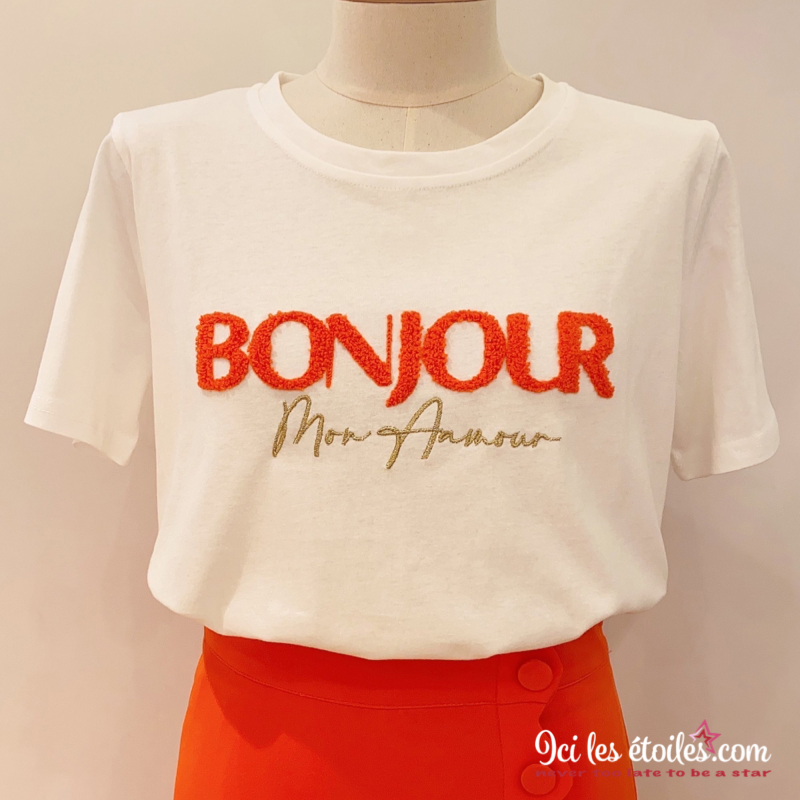 Tee-shirt « Bonjour » orange