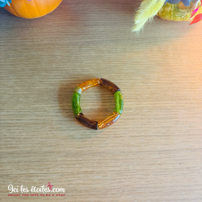 Bracelet Tube orange, écaille & vert paillettes