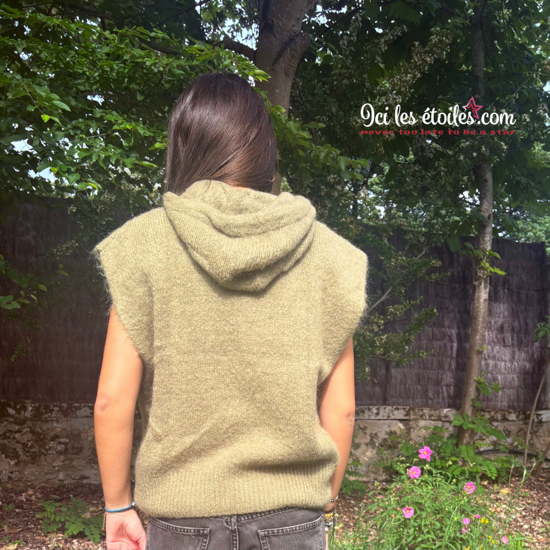 Pull Poncho à capuche Kaki