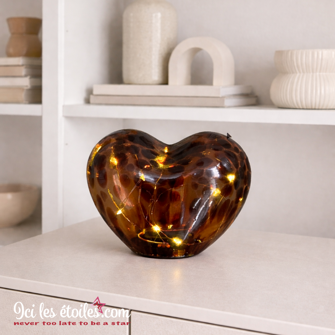 Lampe à poser coeur léopard