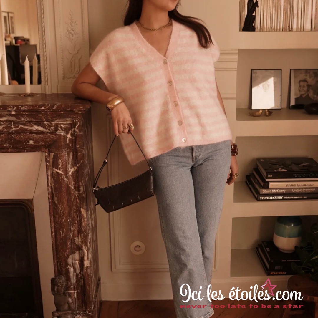 Gilet Pop rose pâle et gris