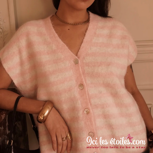 Gilet Pop rose pâle et gris