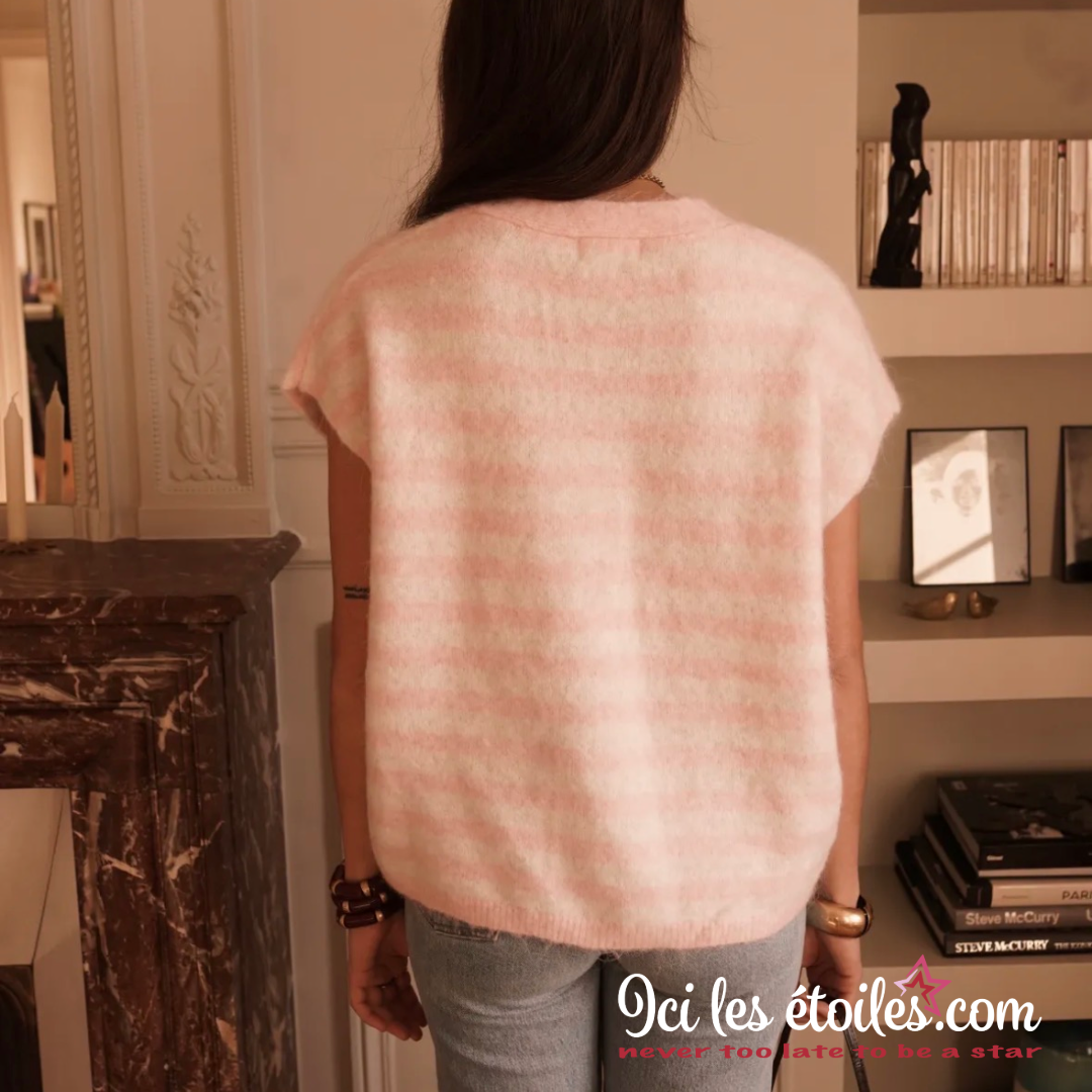 Gilet Pop rose pâle et gris