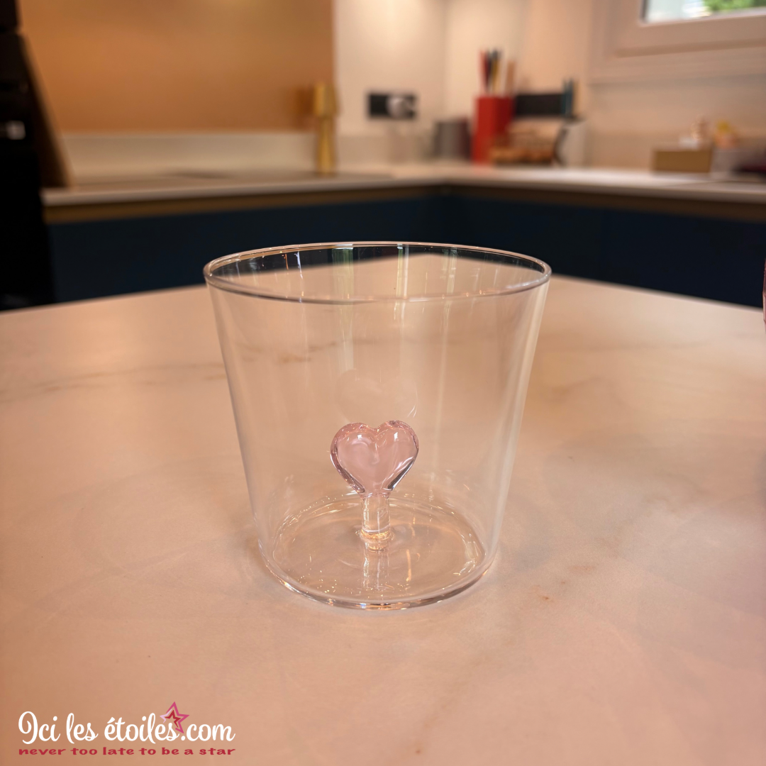 Verre coeur 3D Rose