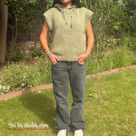 Pull Poncho à capuche Kaki