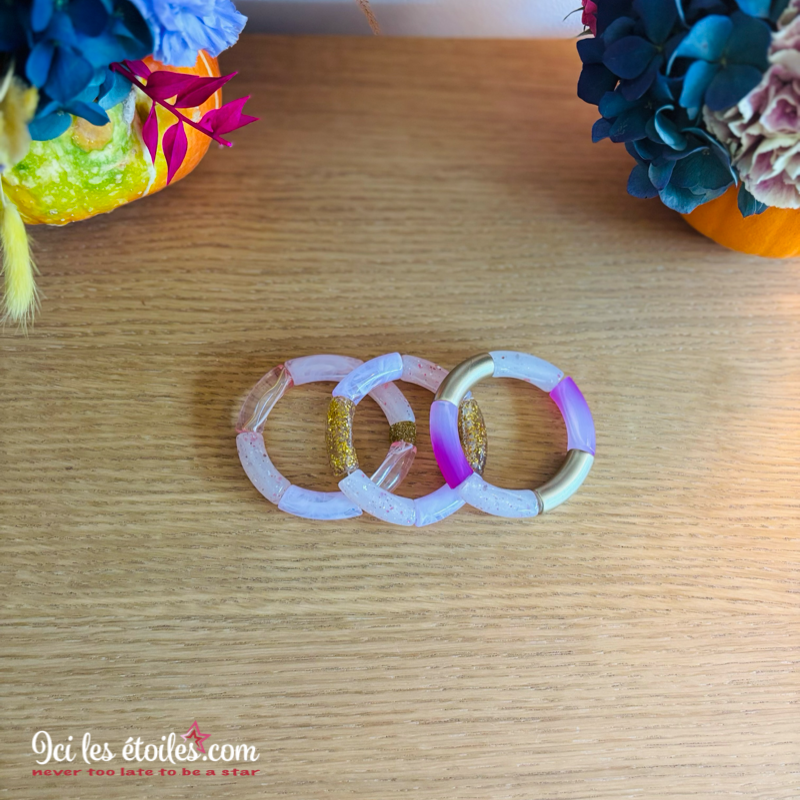 Bracelet Tube Terrazzo rose & paillettes