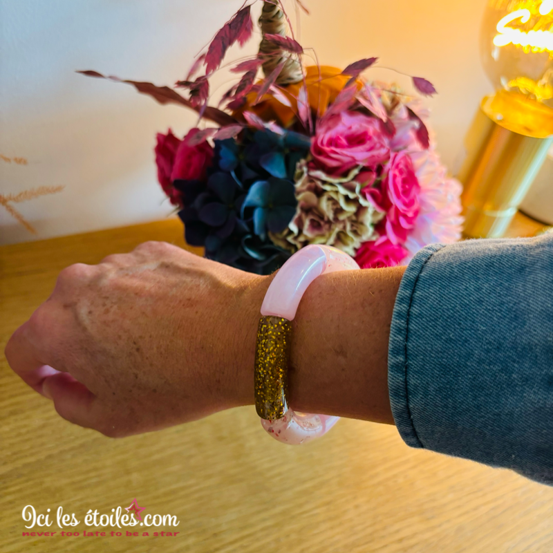 Bracelet Tube Terrazzo rose & paillettes