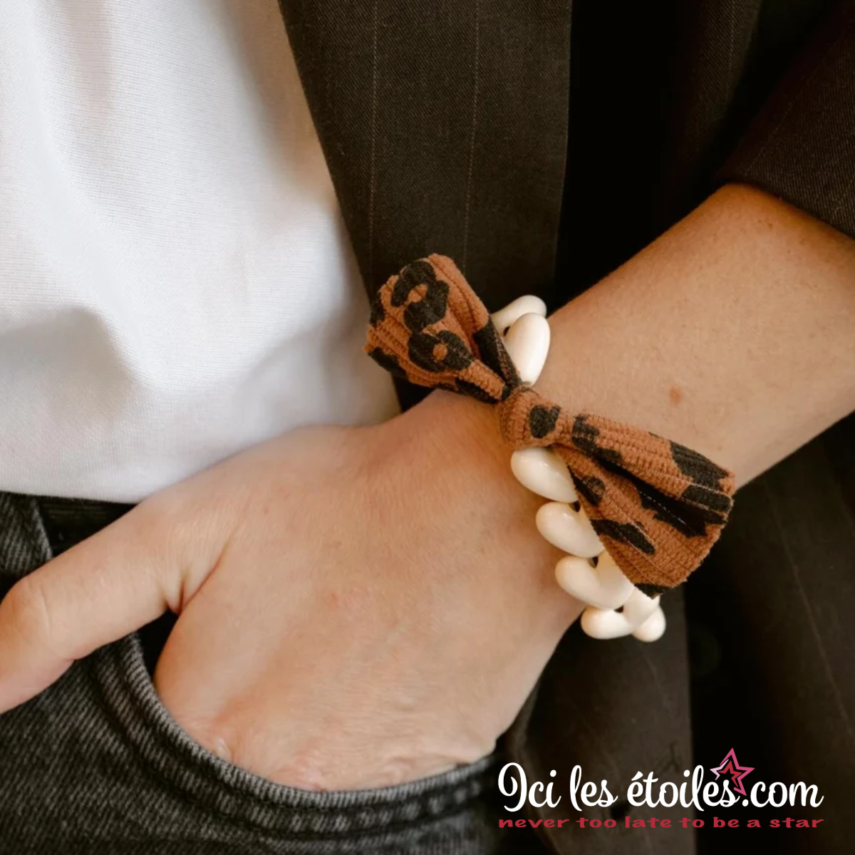 Bracelet GAGA - Only crème & Maxi Noeud Léopard