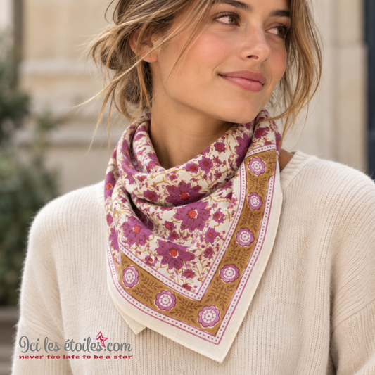 Foulard Indien grand modèle  - Dupatta Rose indien