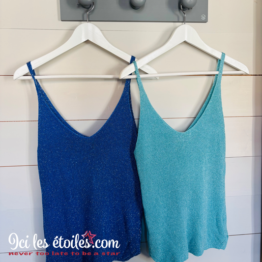 Top paillettes bleu