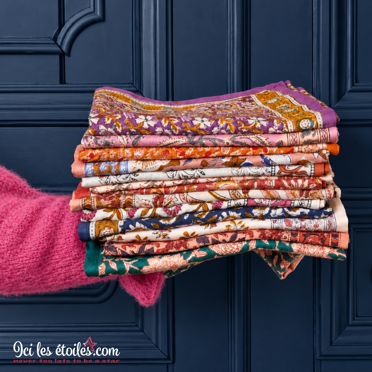 Foulard Indien grand modèle “fleurs indiennes” Absynthe Purple