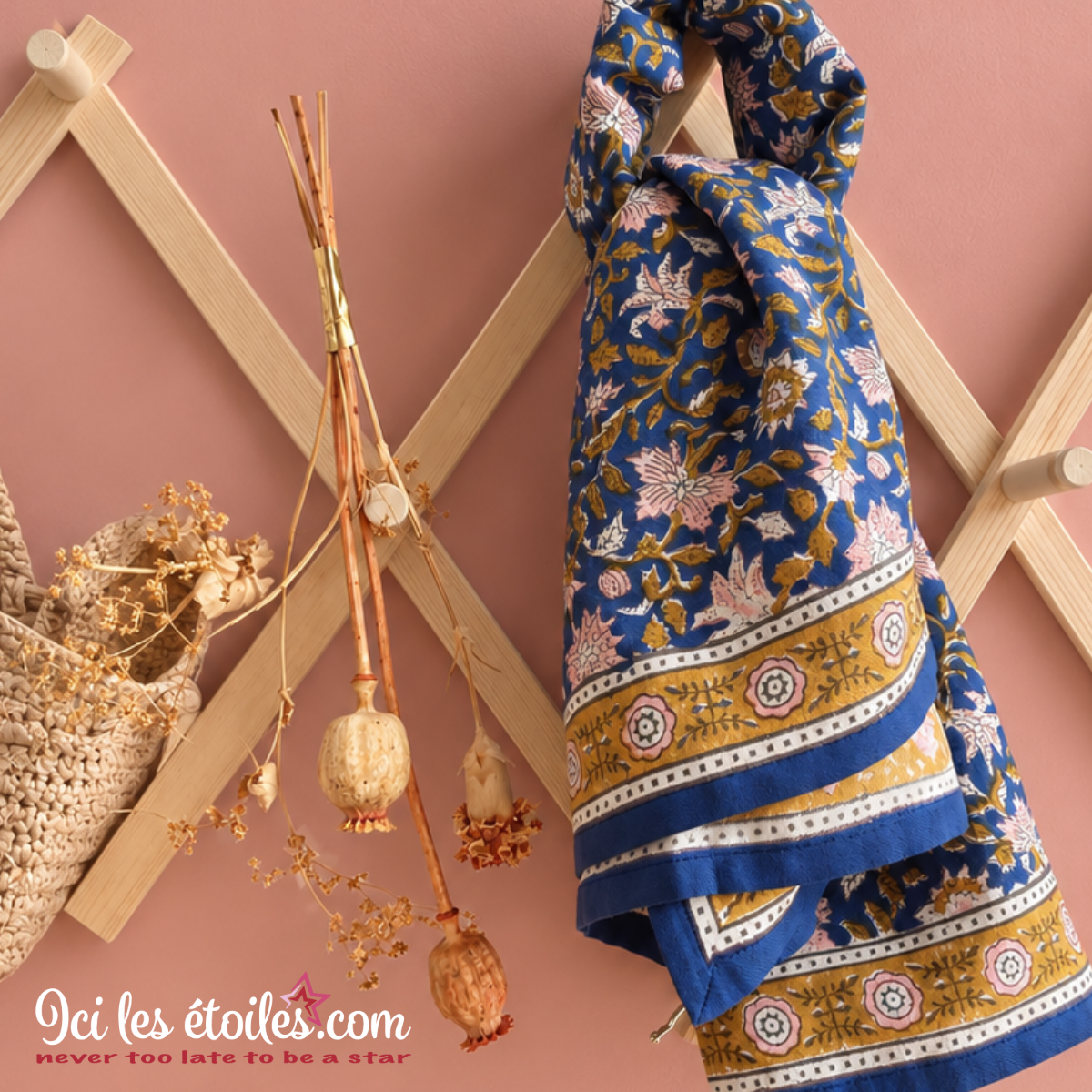 Foulard Indien grand modèle  « Azur Indigo »