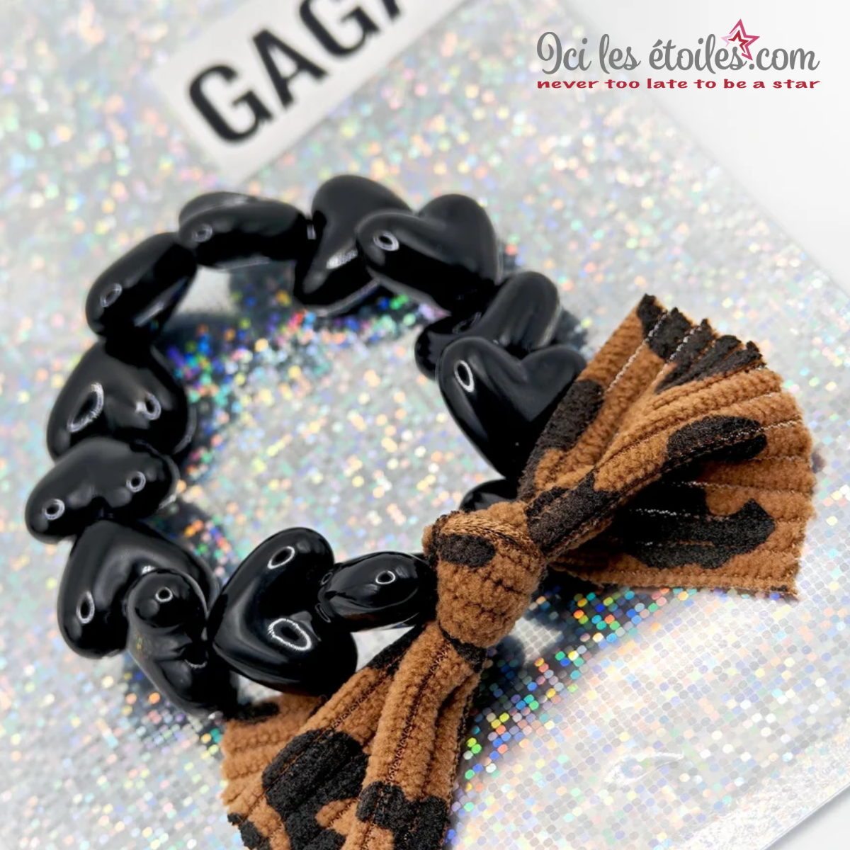 Bracelet GAGA - Only Noir & Maxi Noeud Léopard