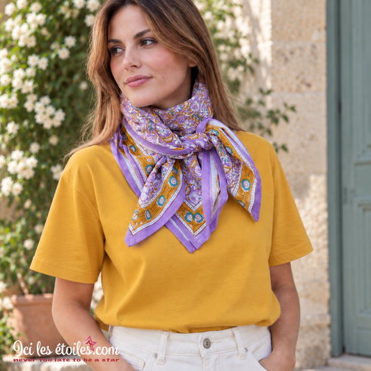 Foulard Indien grand modèle “fleurs indiennes” Absynthe Purple