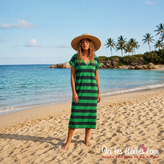 Robe Zoé rayée bleu marine/vert