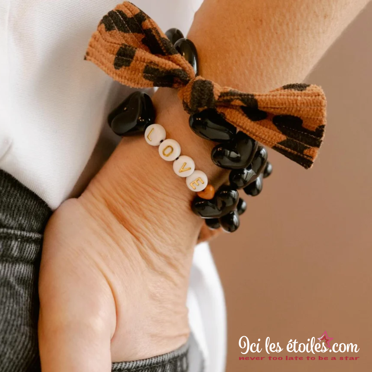 Bracelet GAGA - Only Noir & Maxi Noeud Léopard