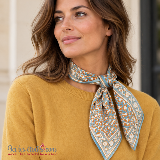 Foulard Indien petit modèle  « Léopard bleu «