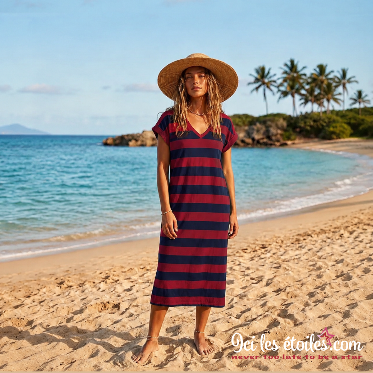 Robe Zoé rayée bleu marine/bordeaux