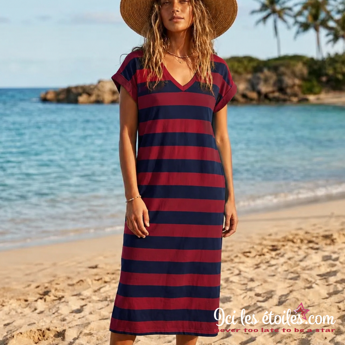 Robe Zoé rayée bleu marine/bordeaux