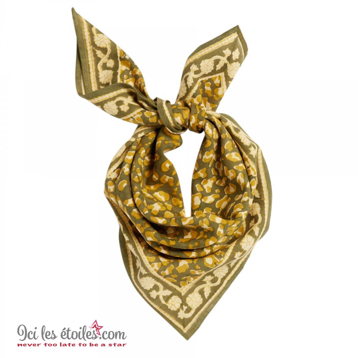 Foulard Indien petit modèle  « Léopard Kaki «