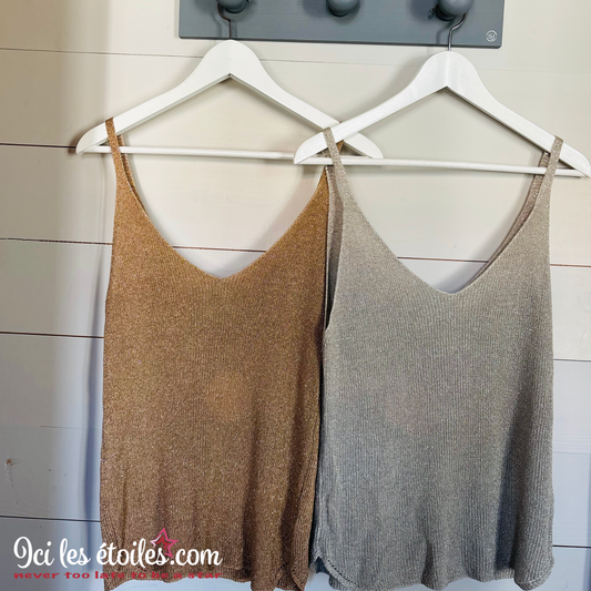Top paillettes camel