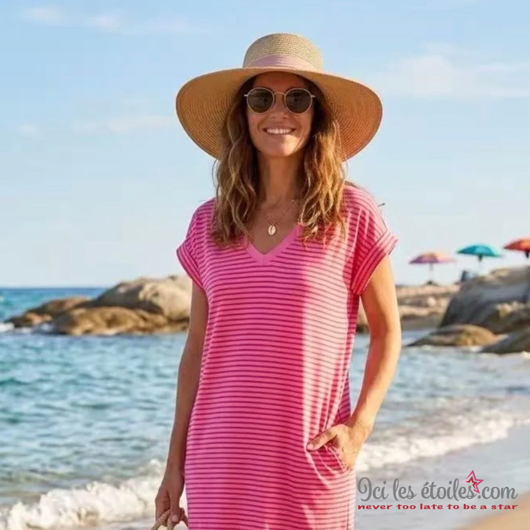 Robe Zoé rayée rose/rouge