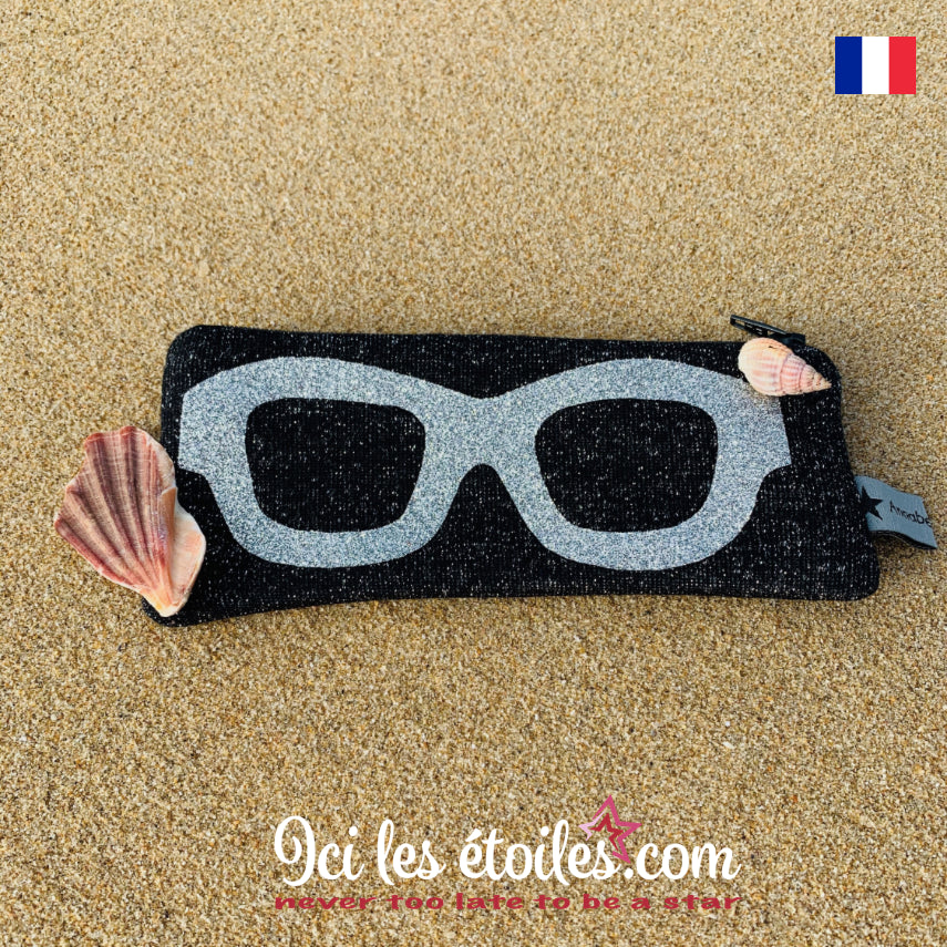 Etui à lunettes en sweat Noir pailleté/Argenté